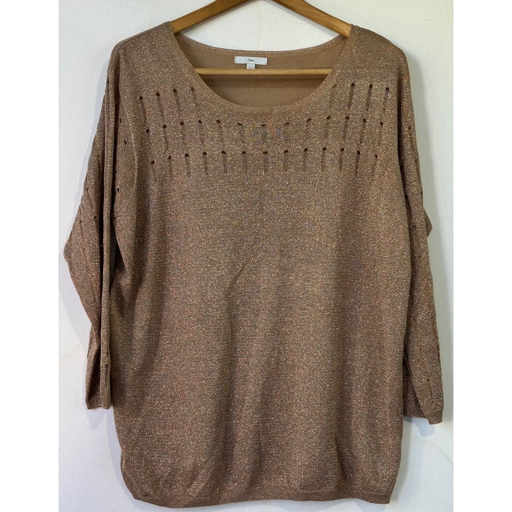 Gap Sweater Metallic Pointelle Knit Womens XL Rose Gold Excellent
